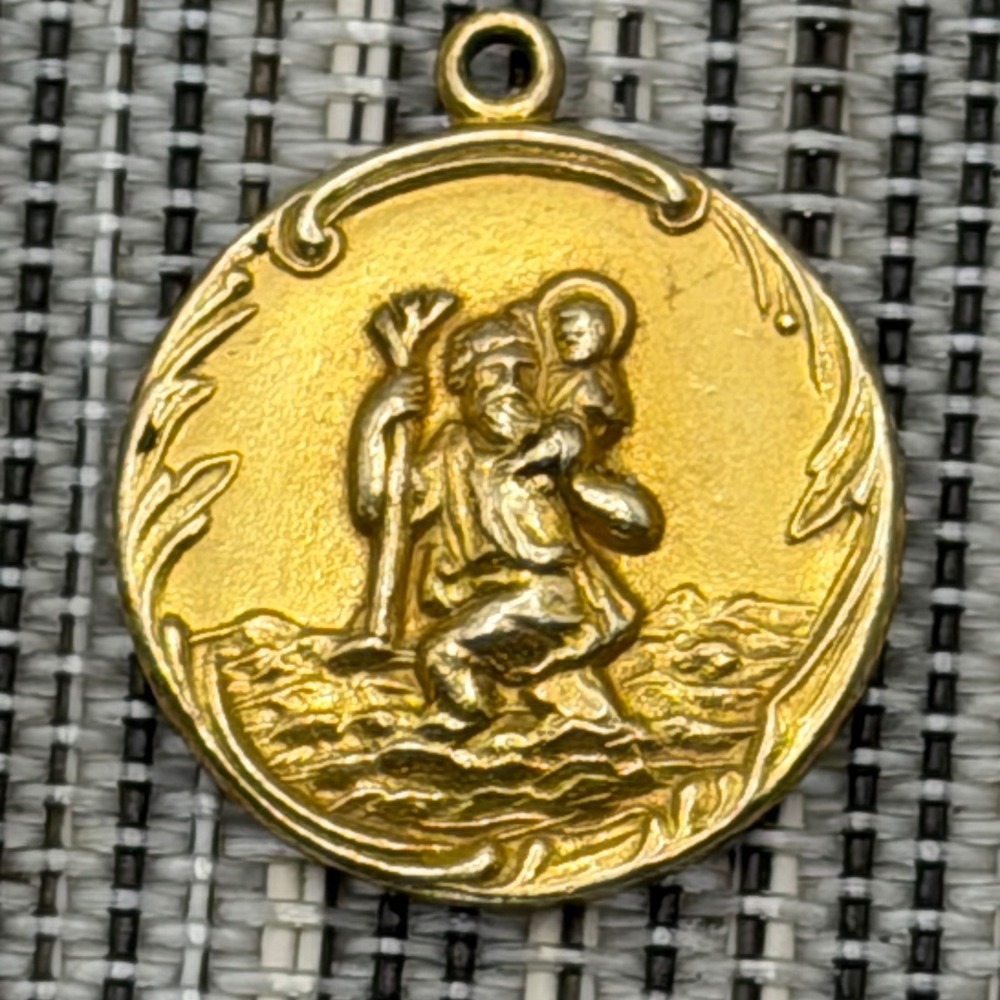 Hayward St Christopher Medal Pendant 1/20 12K Gold Filled Vintage Two Tone Round